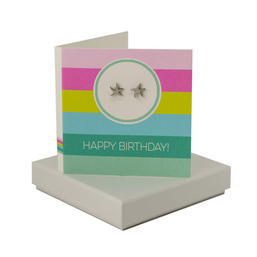 Happy Birthday Circle Stripe Pastel Card - Starfish Earrings Coral and Mint
